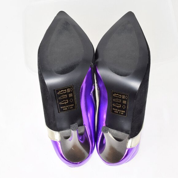 ShoeDazzle Suprema Booties Women 7 Black Purple Heels Closed Toe Colorblock Boot - Picture 7 of 11